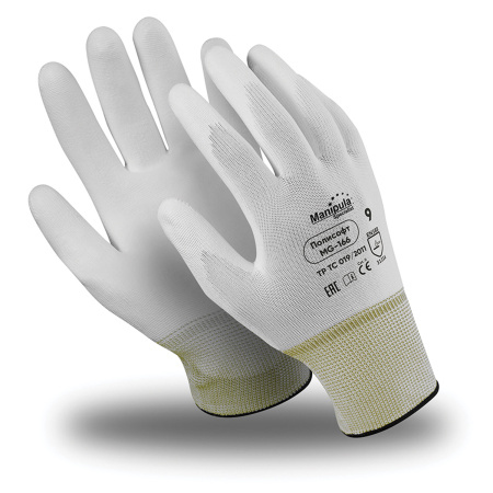 (SAM) Перчатки полиэфирные MANIPULA ПОЛИСОФТ, полиуретановое покрытие (облив), р-р 10 (XL), белые, MG-166