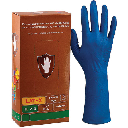 (SAM) Перчатки латексные смотровые 25 пар (50 шт.), размер L (большой), синие, SAFE&CARE High Risk DL/TL210