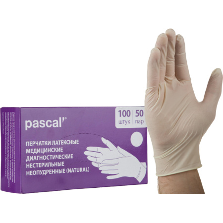 Перчатки латексные неопудренные S PASCAL натуральный 100шт (50пар)