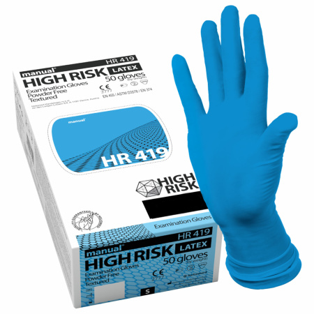 (SAM) Перчатки латексные смотровые MANUAL HIGH RISK HR419 Австрия 25 пар (50 шт.), размер M (средний)