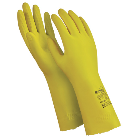 (SAM) Перчатки латексные MANIPULA "Блеск", хлопчатобумажное напыление, размер 8-8,5 (M), желтые, L-F-01