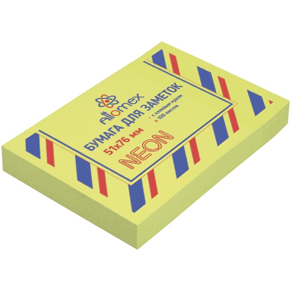 Блок самоклеящийся (стикеры) 51_76мм, 100л, неоновый, зеленый ATTOMEX