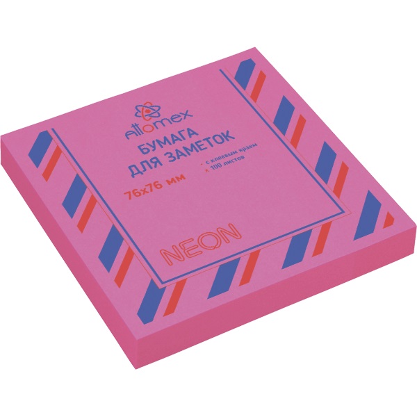 Блок самоклеящийся (стикеры) 76_76мм, 100л, неоновый, розовый ATTOMEX