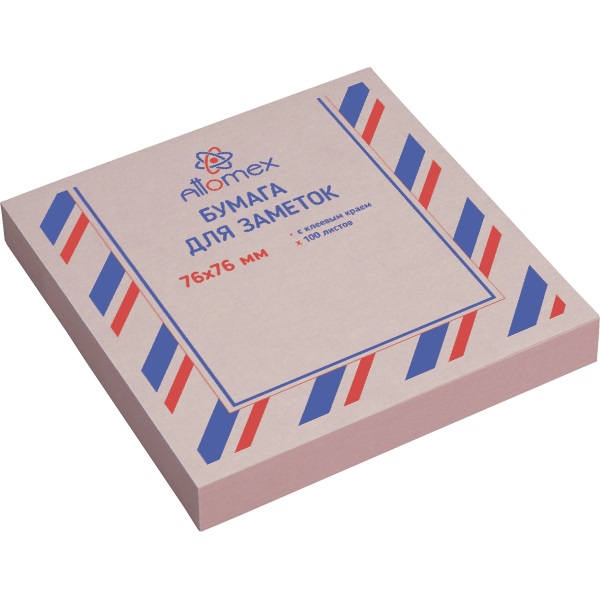 Блок самоклеящийся (стикеры) 76_76мм, 100л, пастельный, розовый ATTOMEX