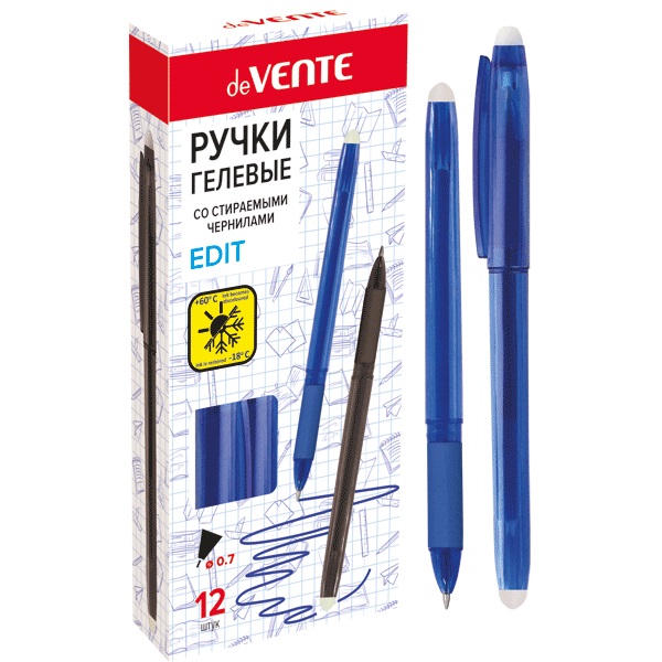 Ручка гелевая пиши-стирай 0,7мм deVENTE Edit, СИНЯЯ
