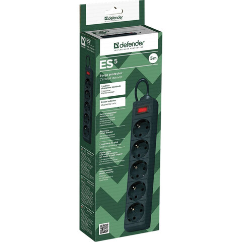 6_Сетевой фильтр DEFENDER ES 5 розеток, 5м, черный