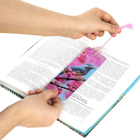 5_Закладка для книг с линейкой, 3D-объемная BRAUBERG Птичка на ветке, с декоративным шнурком