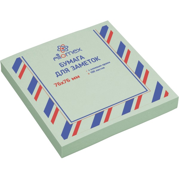 Блок самоклеящийся (стикеры) 76_76мм, 100л, пастельный, зеленый ATTOMEX