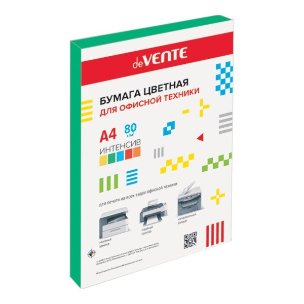 Бумага цветная А4 80 г_м2 зеленая интенсив (Deep Parrot №230) 100л DeVente