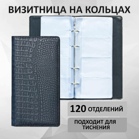 5_Визитница 240 карт 4 ряда, под кожу крокодила BRAUBERG Cayman, черная