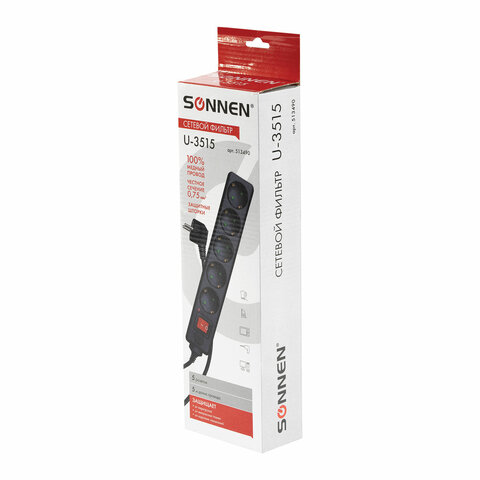 Сетевой фильтр SONNEN U-3515 5 розеток, 5м, черный