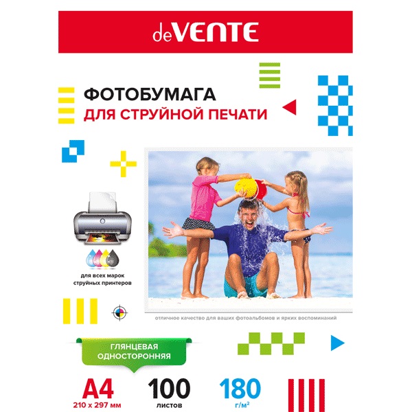Фотобумага односторонняя А4 180г_м2 глянцевая 100л deVENTE