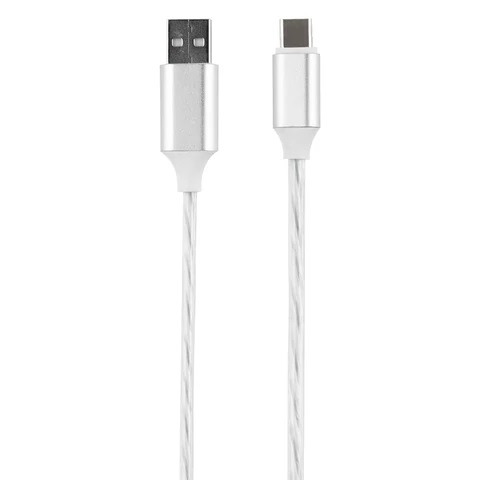 Кабель LED подсветкой USB 2.0-Type-C, 1м, RED LINE, белый