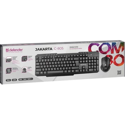 6_Набор беспроводной DEFENDER Jakarta C-805, клавиатура, мышь 3 кнопки + 1 колесо-кнопка, черный
