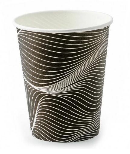 Стакан бумажный однослойный черный с волнами 250мл 50шт