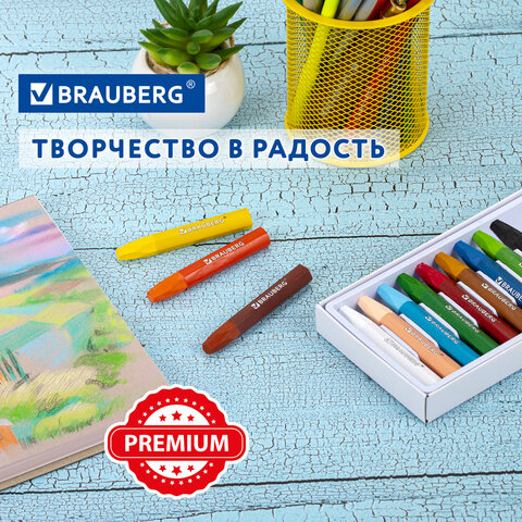 16_Мелки восковые (масляные пастель) 12цв BRAUBERG Premium, утолщенные