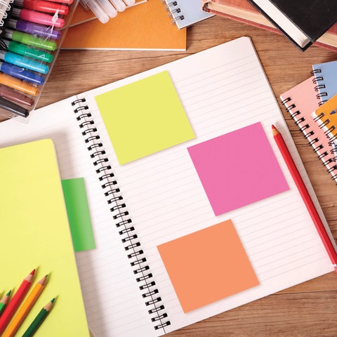 3_Блок самоклеящийся (стикеры) 76_76мм, 400л, неоновый, 5 цветов BRAUBERG