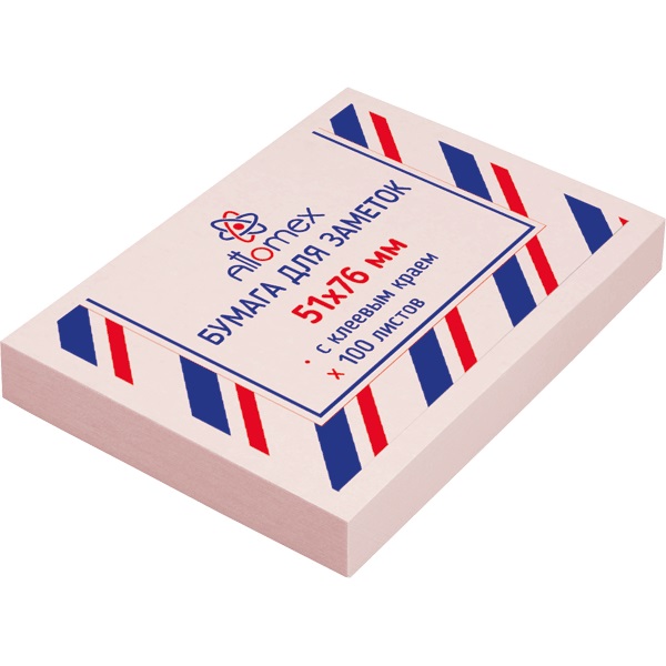 Блок самоклеящийся (стикеры) 51_76мм, 100л, пастельный, розовый ATTOMEX