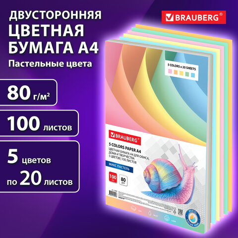 4_Набор цветной бумаги А4 80 г_м2 5 пастельных цветов 100л BRAUBERG