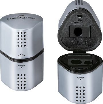2_Точилка с контейнером, 3 отверстия, 2 контейнера Faber-Castell Trio Grip 2001, серебряная