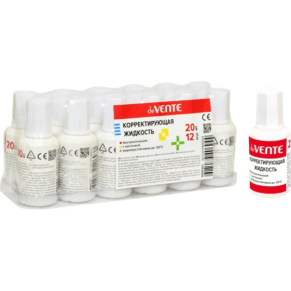 Корректирующая жидкость с кисточкой на водной основе 20мл deVENTE