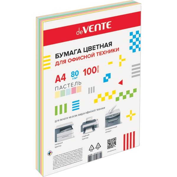 Набор цветной бумаги А4 80 г_м2 5 пастельных цветов 100л deVENTE