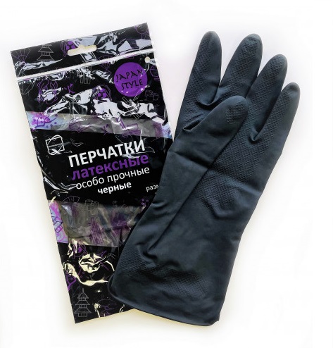 Перчатки латексные L с х_б напылением КП, черные