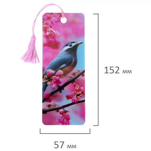 6_Закладка для книг с линейкой, 3D-объемная BRAUBERG Птичка на ветке, с декоративным шнурком