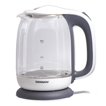 Чайник SONNEN KT-1792, 1,7л, 2200Вт, закрытый нагревательный элемент, стекло
