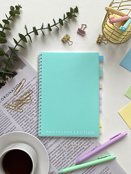 Тетрадь А5 80л клетка, гребень Pastel Collection Mint, с пластиковой обложкой