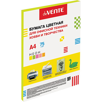 Бумага цветная А4 75г/м2, желтая неон, 50л deVENTE