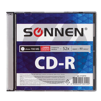 _Диск CD-R SONNEN 700MB 52x Slim Case 1шт
