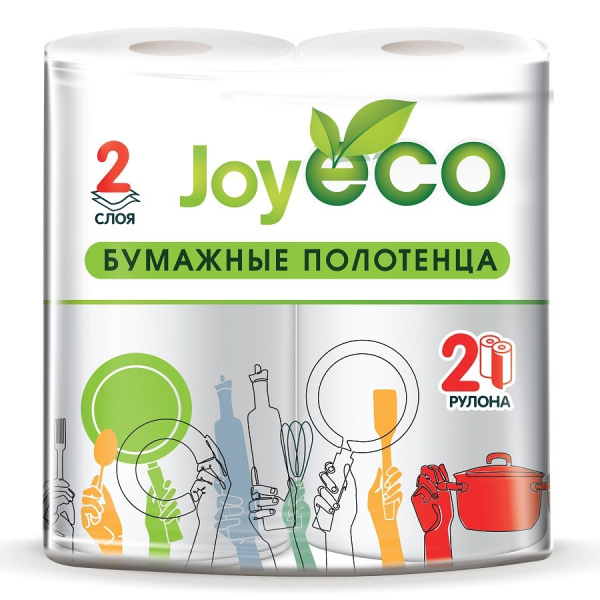 5_Полотенца бумажные JoyEco 2-х слойные, спайка 2шт (2_12м), белые