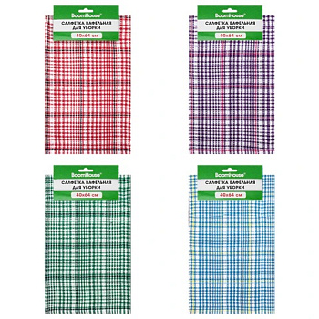 Салфетка вафельная универсальная 40*64см, BoomHouse ХЛОПОК, мелкая сетка ассорти