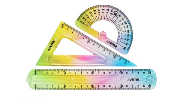 2_Набор чертежный пренадлежностей (линейка 20см, треугольник, транспортир) deVENTE Rainbow flex