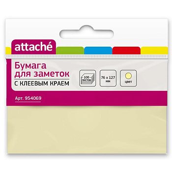 Блок самоклеящийся (стикеры) 76*127мм, 100л, пастельный, желтый Attache