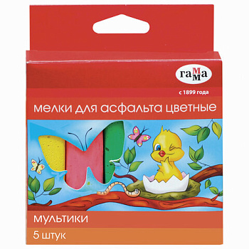 Мел цветной, НАБОР 5шт ГАММА Мультики, квадратный, для рисования на асфальте