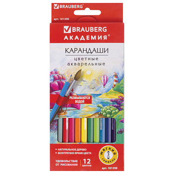 Карандаши цветные 12 цветов BRAUBERG Академия шестигранные