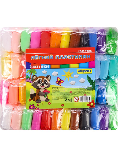 5_Пластилин на растительной основе (тесто для лепки) 48цв 600г PROF-PRESS, 3 стека