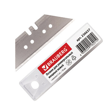 Лезвия для универсальных мощных ножей 18мм 5шт BRAUBERG, форма-трапеция