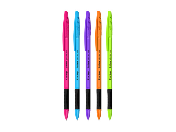 Ручка шариковая, автоматическая с резиновым упором 0,7мм Berlingo Tribase grip color zone СИНЯЯ, ассорти