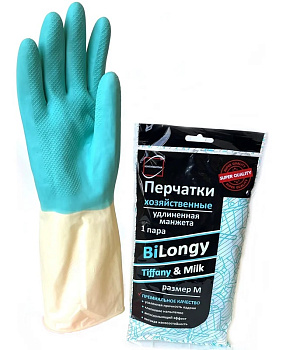Перчатки латексные M с х/б напылением, Bilongy Tiffany&Milk, удлиненная манжета, повышенной прочности