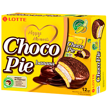 Печенье бисквитное в шоколадной глазури LOTTE Choco Pie Банан, 336