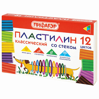Пластилин 12цв 180г ПИФАГОР Веселая такса, со стеком