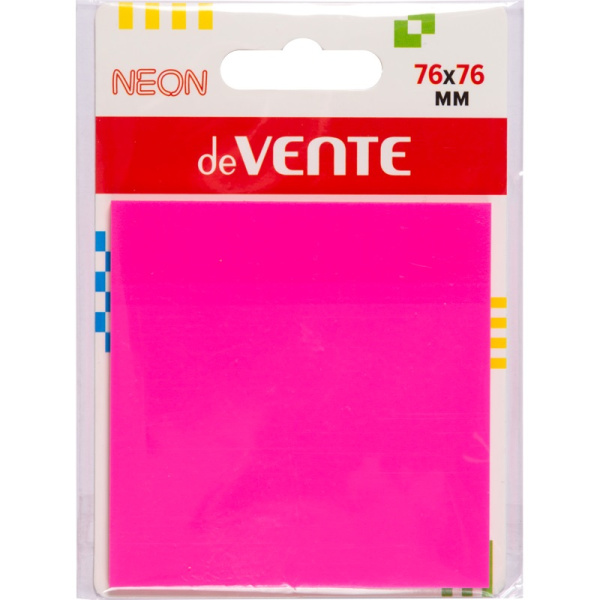 Блок самоклеящийся (пластиковые стикеры) 76_76мм, 50л розовые deVENTE, неон