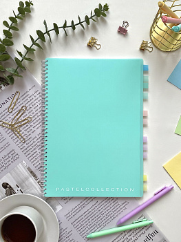 Тетрадь А4 80л клетка, гребень Pastel Collection Mint, с пластиковой обложкой