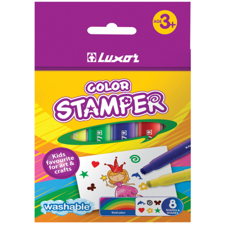 Фломастеры-штампы Luxor Color Stamper, 8 цветов, смываемые