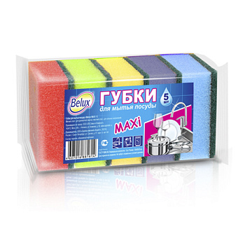 Губка для мытья посуды 5шт, 30*90*65мм Belux Maxi