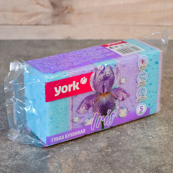 Губка для мытья посуды 5шт, 100_70_35мм YORK ИРИС, крупнопористая