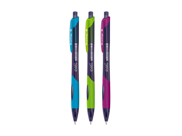 Ручка шариковая, автоматическая с резиновым упором 0,7мм Berlingo Tribase grip color zone СИНЯЯ, ассорти